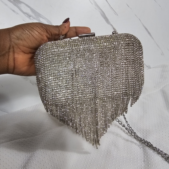 Call It Spring Farniastate Encrusted Fringe Silver Clutch Purse - NWT - Picture 6 of 10